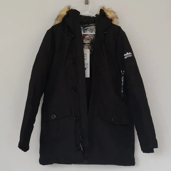 PUREMSX Men's Quilted Jacket Parka Insulated Fur Hooded Heavy Duty Overcoat Sz M - Picture 1 of 16